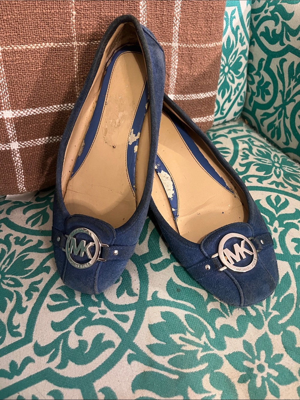 Michael Kors Blue Suede MK Logo Slip-On Flats GUC Sz 9.5 M